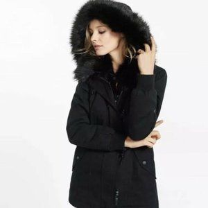 Express Anorak Coat Faux Fur Hood Black Women's Small Petite